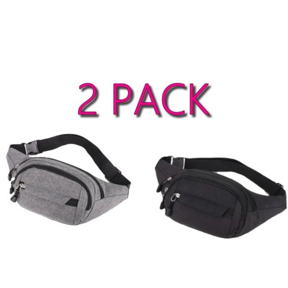 Women Men Waist Fanny Pack Wallet Hip Pouch Bag with Adjustable Strap Black Gray